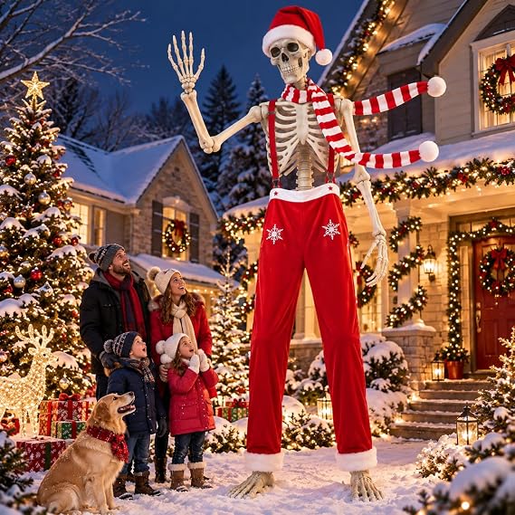 3 Pcs 12 ft Skeleton Christmas Outfit, Giant Santa Hat for 12 Foot Skeleton