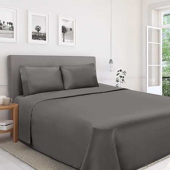 Superior Egyptian Cotton 4 Piece Sheet Set, Luxury 1200 Thread Count, Eco-Friendly, Sustainable Sheets, Ultra-Soft Basics, Solid, Deep Pocket Fitted Sheet, Flat Sheet, Pillowcases, Queen, Charcoal