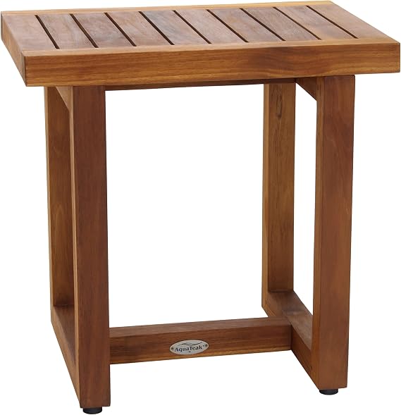 AquaTeak (Fully Assembled) The Original 18" Spa Teak Shower Bench | Durable, Water-Resistant Teak, Shower Chair & Shaving Foot Rest, Indoor/Outdoor Use