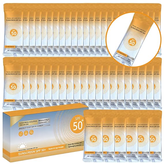 50 Pcs Travel Size Sunscreen, SPF 50+, Bulk Mini Sunscreen for Face & Body