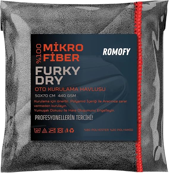 Romofy Mikrofiber Oto Kurulama Bezi - Süper Emici Araç Kurulama Havlusu - Araba Temizlik Yıkama ve Kurulama Havlusu - 440 GSM | 50x70 Cm