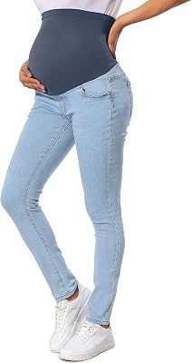 Womens High Waist Maternity Jeans Skinny Super Comfy Stretch Underbelly Pregnancy PantsXL,2-69 Light Blue