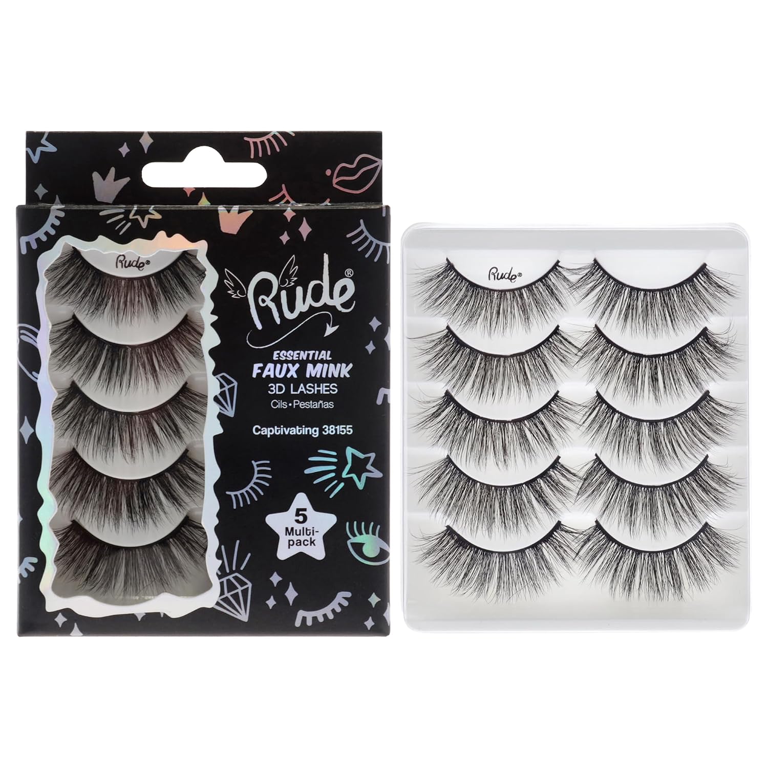 Essential Faux Mink 3D Lashes - Captivating by Rude Cosmetics for Women - 5 Pair Eyelashes