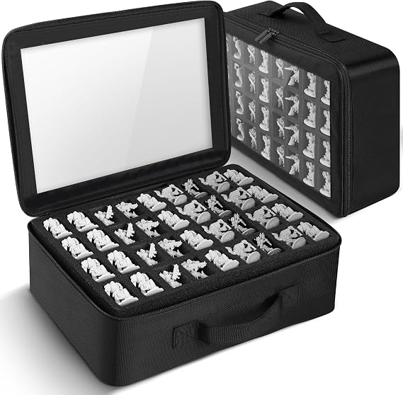 Miniature Storage Case Compatible with D&D and 40K Minature.Toys Display Bag with 3 Layers of Foam with Pre-Cut Grooves.Holds 108 Mini Figures(Case Only) (Black, 108 Slot)