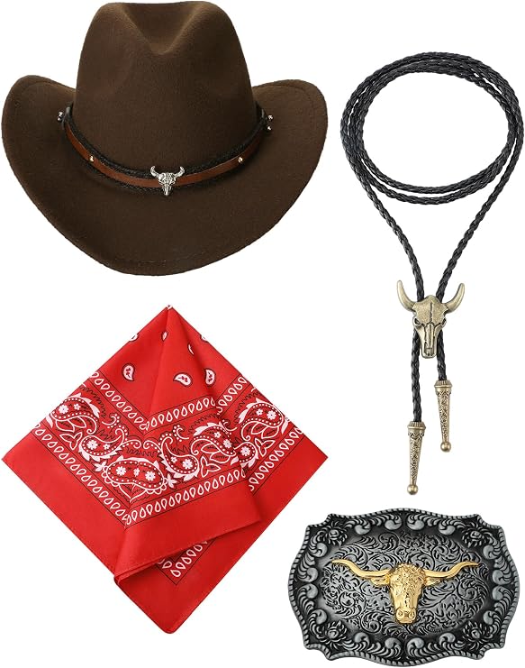 Toulite 4 Pcs Western Cowboy Accessories for Men Outfit Halloween Cosplay