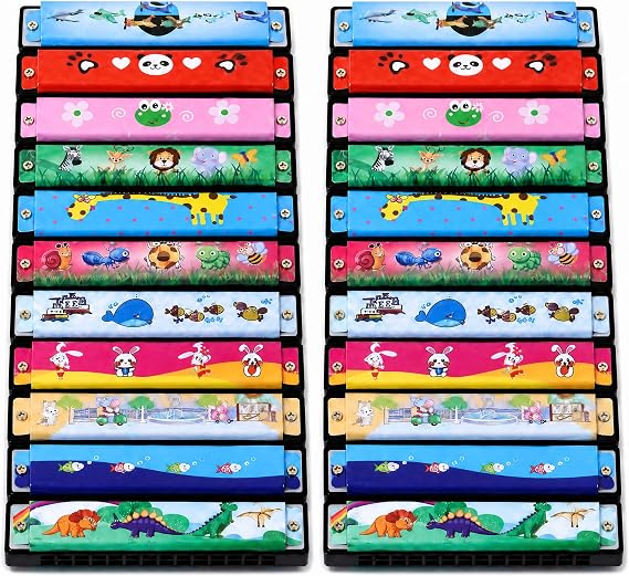 24 Kids Harmonicas, Party Favors & Musical Toys | Colorful 16-hole harmonicas for party favors, classroom rewards and beginner music fun
