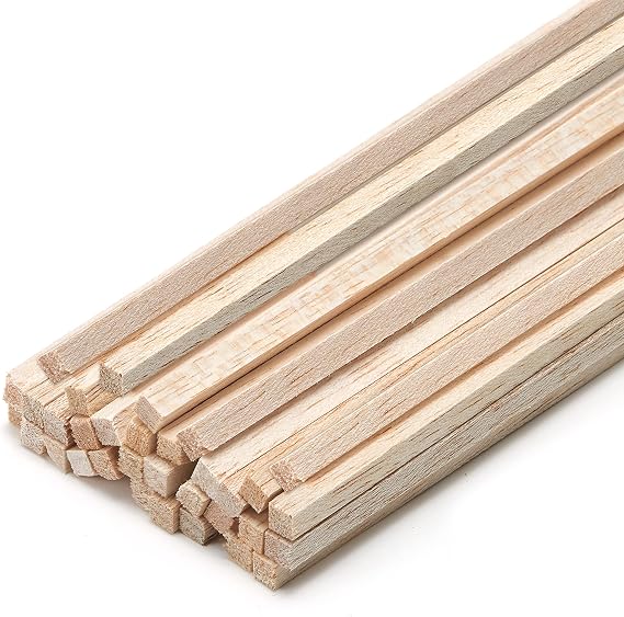 Balsa Wood Sticks 1/4 Inch Square Dowels Strips 12" Long - Pack of 30 by Craftiff