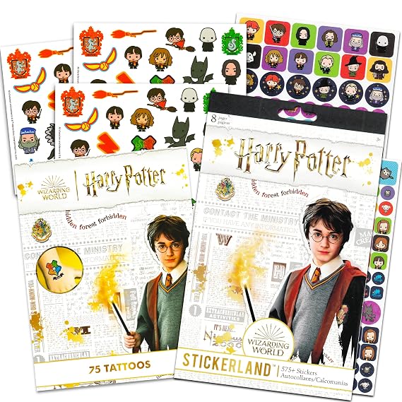 Harry Potter Party Favors Super Set ~ Bundle of 75 Harry Potter Temporary Tattoos and 295+ Harry Potter Stickers Decorations | Wizard Party Supplies
