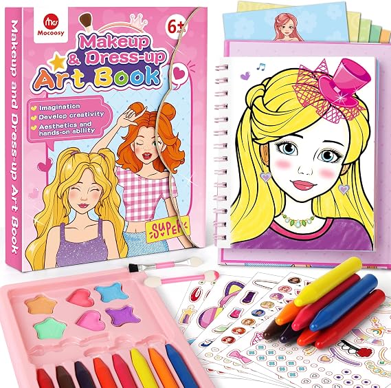 Mocoosy Makeup Crafts for Kids Ages 4-8, Coloring Activity Book for Girls