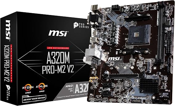 MSI ProSeries AMD A320 Ryzen 1st and 2nd Gen AM4 DDR4 HDMI DVI VGA M.2 USB 3 Micro-ATX Motherboard (A320M PRO-M2 V2)