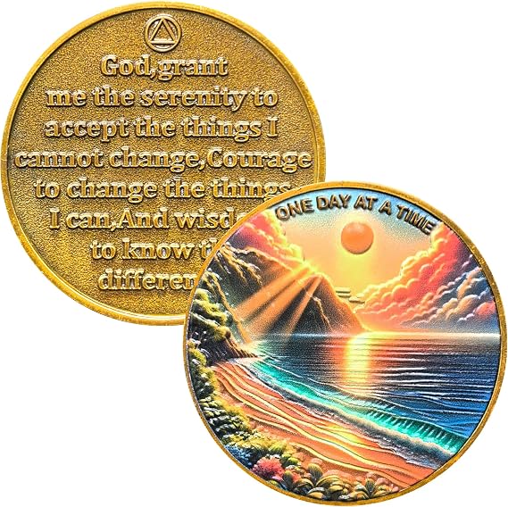One Day At A Time Inspiring Sobriety Chip for Daily Motivation and Recovery AA Medallion