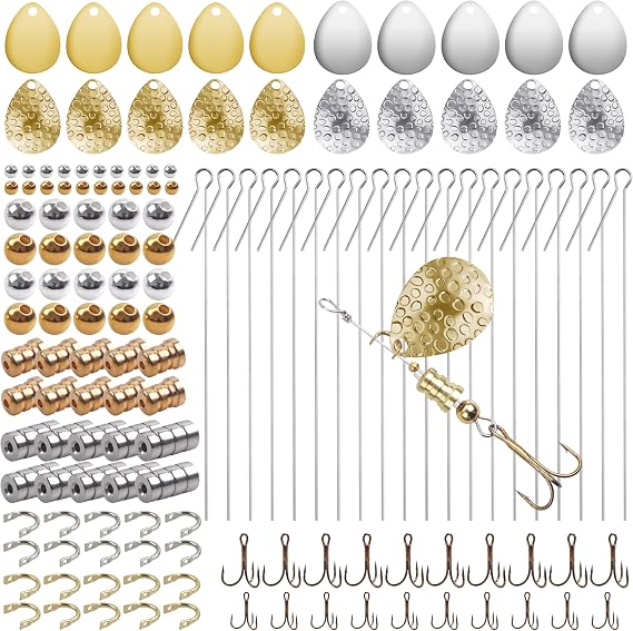 Fishing Spinner Lure Making Kit,141pcs Inline Spinner Making Supplies Kit DIY Spinnerbaits Accessory Pliers Spinner Blade Clevis Wire Shaft Treble Hooks Beads Fishing Spoon Rigs Tackle Set