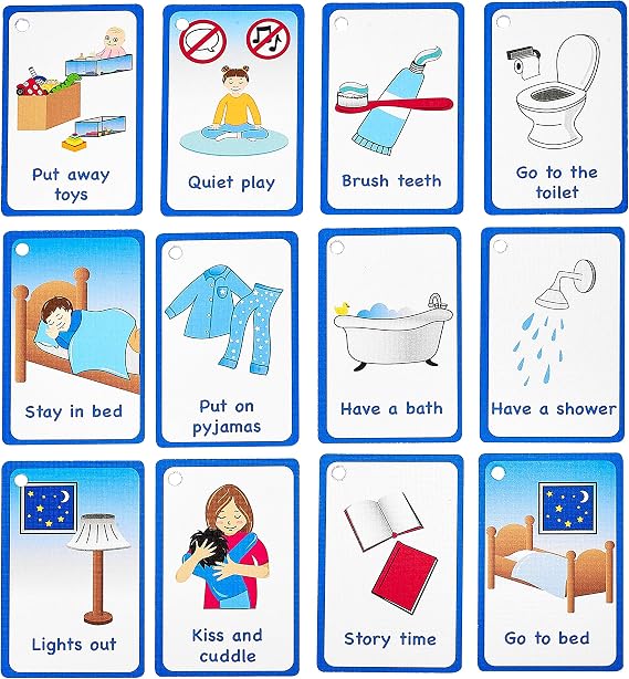My Bedtime Routine Cards 12 PECS Flashcards for Visual aid Special Ed, Speech Delay Non Verbal Children and Adults with Autism or Special Needs