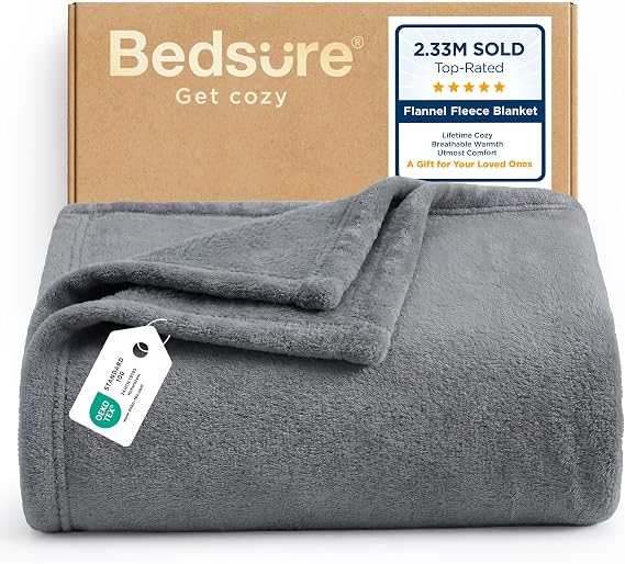 Bedsure Fleece Throw Blanket for Bed - Flannel, Silver Grey, 150x200 cm | Soft Cosy and Fluffy, Lightweight Warmth for All Seasons, Home Decor, Travel, Camping, Gifts for Women and Men