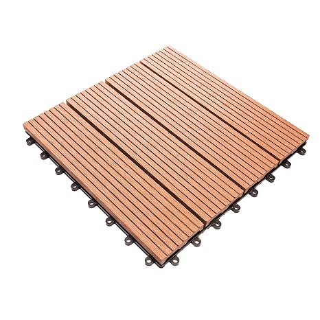 IncStores Helios Interlocking Patio Deck Tiles | All Weather | Waterproof Outdoor Flooring for Patio, Balcony Flooring, Garden and Poolside | 12"x12" | 11 Red 4 Slate Tiles