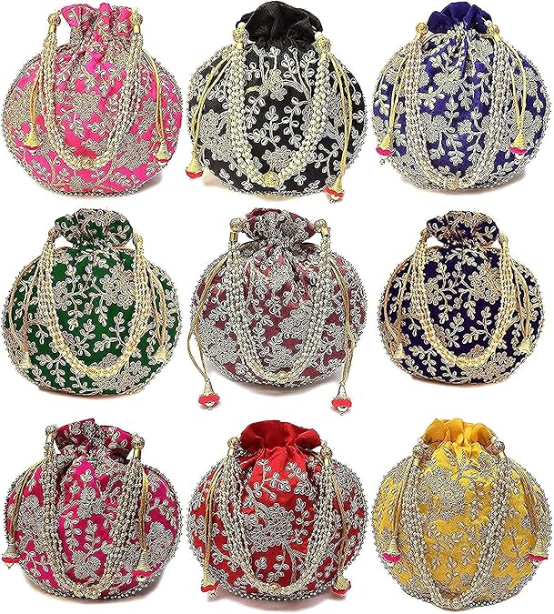 Handicrafts Designer Women Potli Bags or Wristlets or rajasthani batwa for Wedding & Parties, Best for gifting