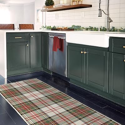RUGGABLE Machine Washable Winter Runner Rug Dress Stewart Tartan White 2.5x10, Plaid, Stain-Resistant, Non-Slip Washable Rug for Hallway, Entryway, Living Room & Kitchenwith Standard Pad