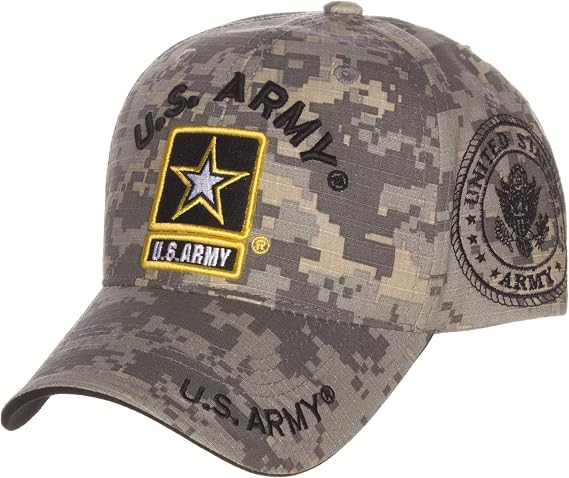 US Army Official License Structured Front Side Back and Visor Embroidered Hat Cap
