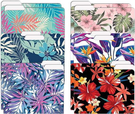 Better Office Products Decorative File Folders, 12 Pack, 6 Unique Designs, Heavyweight, Letter Size (9.5 x 11.5) with 1/3 Cut Tab, Tropical Floral Designs, Fashion Folders