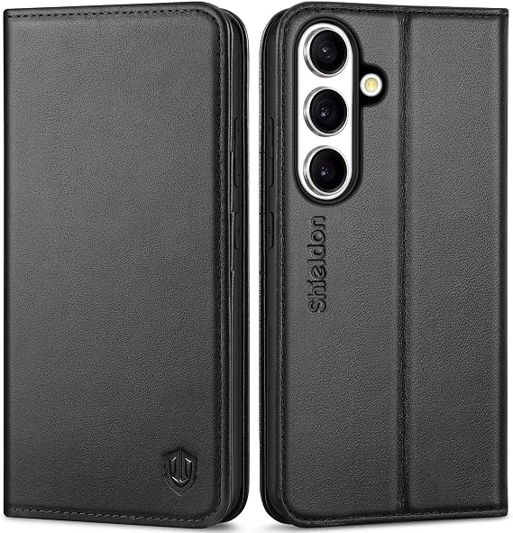 SHIELDON Genuine Leather Wallet Case for Galaxy S25 6.2" 2025, Black