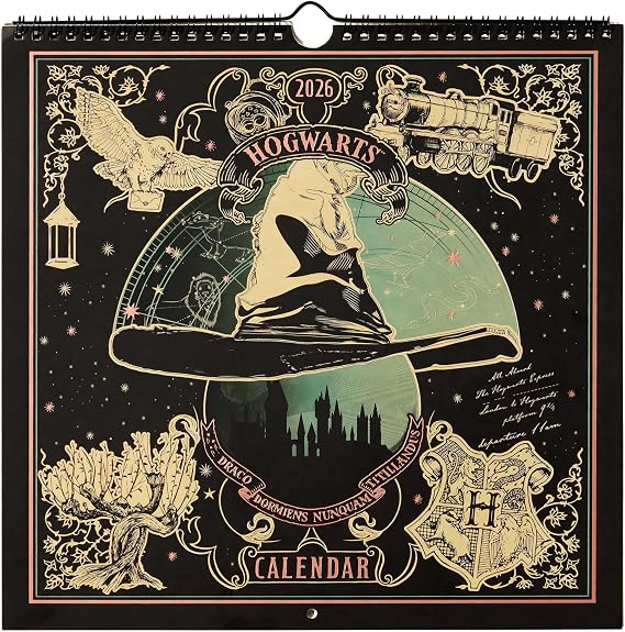 Harry Potter Enchanted Days 2026 Spiral Wall Calendar, Dated January-December 2026, 12 Unique Monthly Spreads, Magical Artwork, Writeable 300 gsm Paper Pages, 12'' x 12'', Officially Licensed