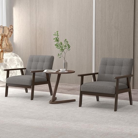 KCC Mid-Century Modern Linen Fabric Accent Chair for Living Room,Gray