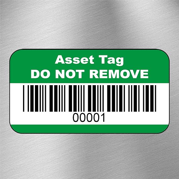 Asset Number Tag Quality Control Labels - 50 Stickers 38mm x 22mm Green