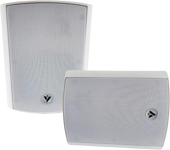 VOYZ White 2-Way Passive Loudspeakers with Pair of 4" 70V or 8 ohm Wall Speaker - Ideal with 50W & Versatile Orientation for Commercial or Home Use Water Resistant for Indoor Outdoor Speaker -Set of 2