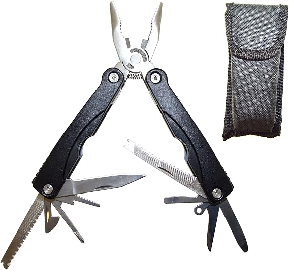 Portable Multi-tool with 15 Components and Nylon Holster - Rugged Stainless Steel Construction by EX ELECTRONIX EXPRESS