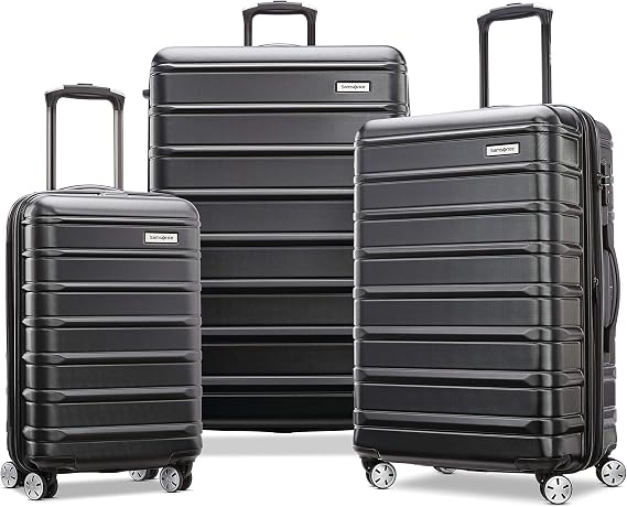 Samsonite Omni 2 Hardside 3 Piece Set - Includes Global Carry-On, Medium, Large Checked Suitcases - 360 Dual Spinner Wheels - Integrated TSA Lock & Expansion - Midnight Black