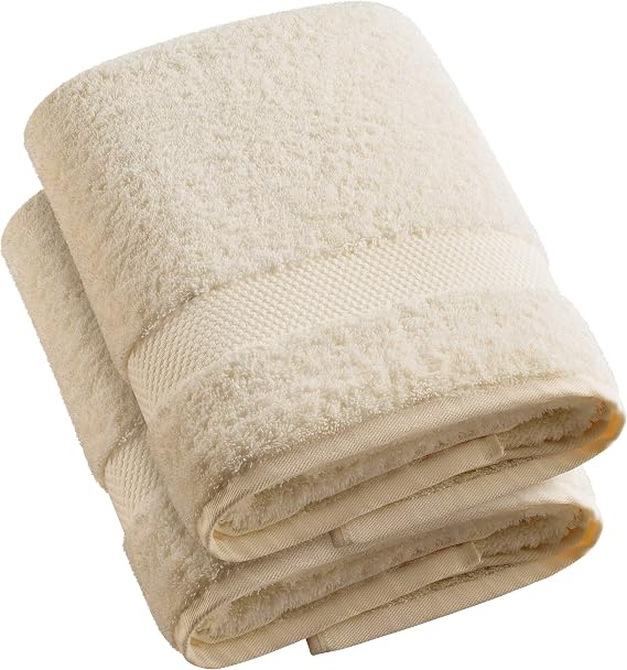 Turkish Cotton Bath Towels Set, 30" x 55" Luxury Bathroom Towel, Premium Hotel and Spa Quality - Super Soft, Highly Absorbent (2 Pack, Ivory)