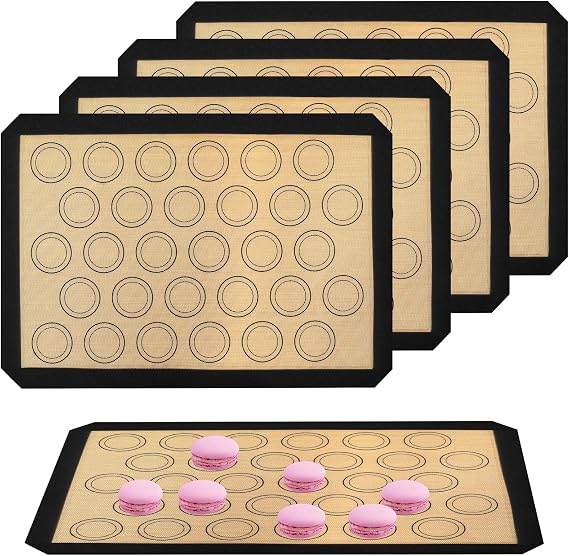 US 4Pcs Macaron Baking Mats Non Stick Silicone Macaroon Baking Sheet Reusable Heat-Resistant Cookie Oven Liner Multi-Purpose Silicone Cookie Sheet Dishwasher Safe for Macarons 16.6x11.6inch(grey)