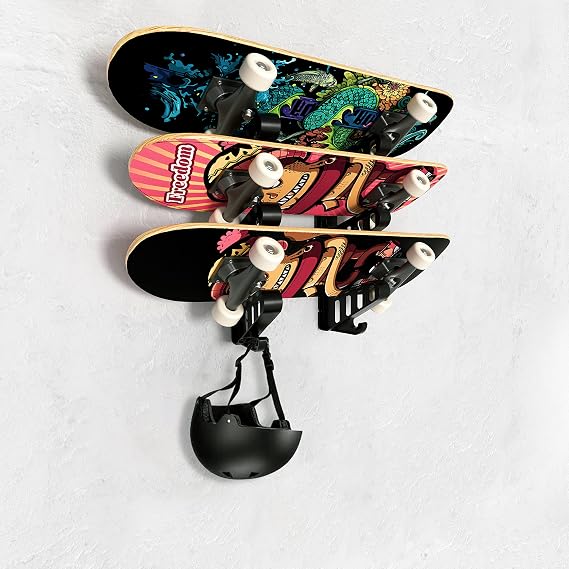 Hikeen Skateboard Rack Wall Mount Skateboard Storage Rack Skateboard Holder, Load Bearing Skateboard Rack, Vertical Space Saving Design