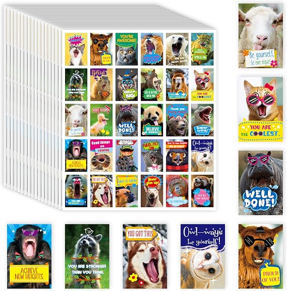 510 PCS Funny Incentive Stickers, 30 Designs Motivational Positive Stickers, Hilarious Animals Rectangular Reward Labels, Positive Encouragement Chart Decor for Kids, Teachers, Classroom, Office