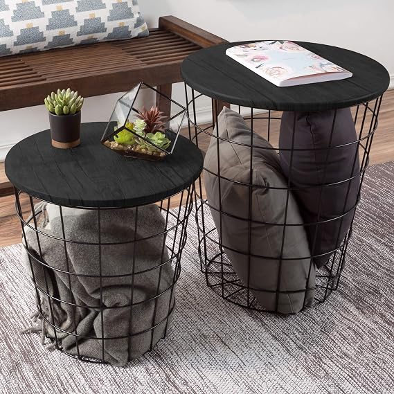 Lavish Home Round End Tables - Nesting Tables Set of 2, Black