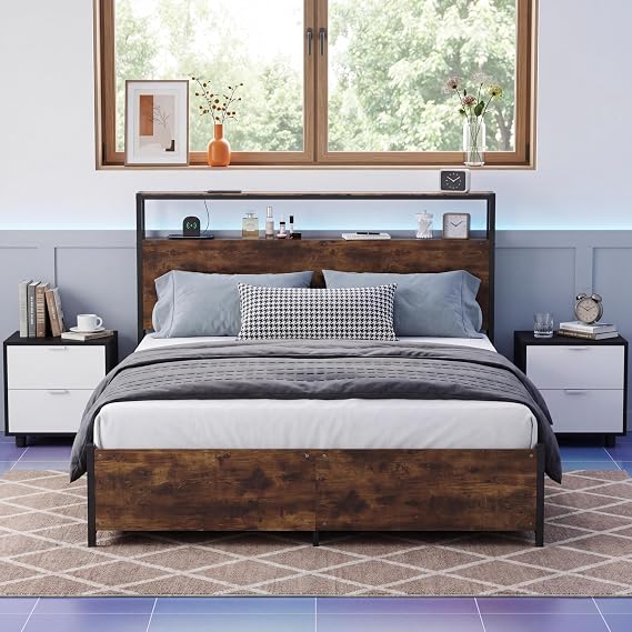 Panana 4FT6 Double Bed Frame with 4 Storage Drawers,135x190cm,Rustic Brown