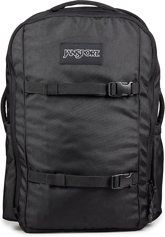 JanSport Venture Pack Travel Pack With Large Main Compartment with Compression Straps, Dual Water Bottle Pockets, Padded Hip Belt & Luggage Trolley Pass-Through, Black