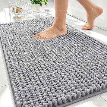 OLANLY Thick Bathroom Rugs 30x20, Extra Soft Absorbent Chenille Bath Rugs, Rubber Backing, Machine Wash Dry, Bath Mats for Bathroom Floor, Tub and Shower, Home Decor Accessories, Grey