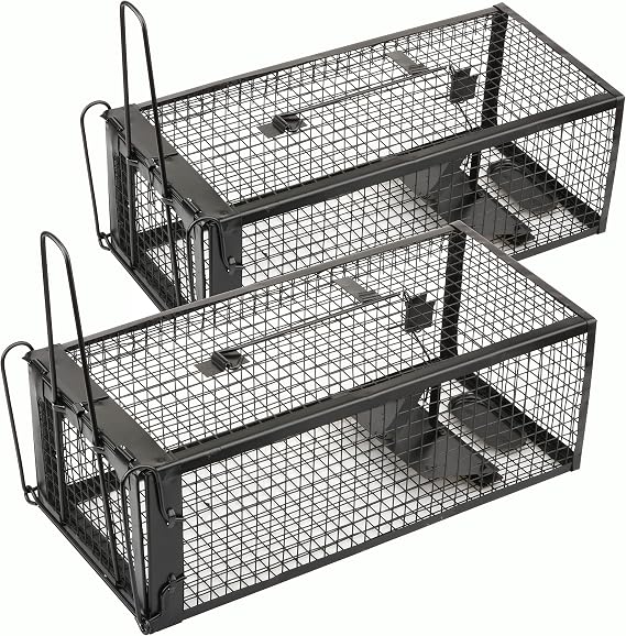 2-Pack Rat Traps Humane Live Mouse Vole Chipmunk Trap Cage (Black)