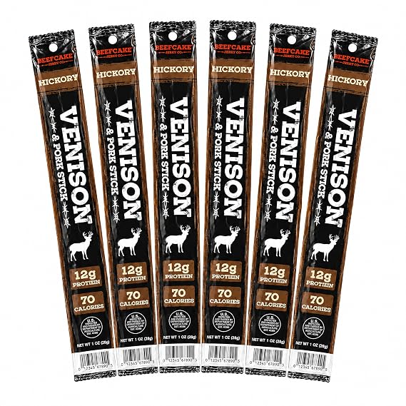 Beefcake Meat Sticks Venison Jerky, Hickory Smoked, 12g Protein, 6ct