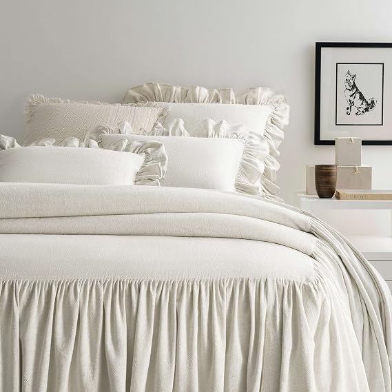 Pine Cone Hill Wilton Natural Bedspread, Twin Size, Neutral Solid Pattern