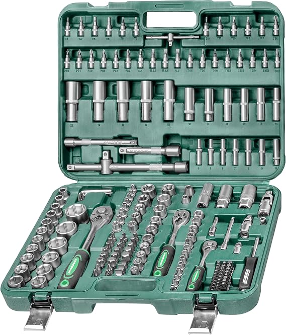 Brüder Mannesmann Socket Spanner Set 179 Pieces - Professional Set Made of Chrome Vanadium Steel with Ratchets Sockets Bits & Accessories for Workshop & DIY in Robust Case M98455