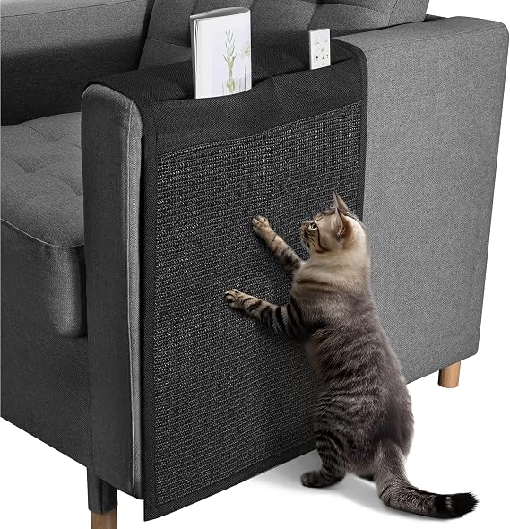 Navaris Cat Scratch Sofa Protector with Storage Space - Durable Sisal Pad - Scratcher Mat to Stop Cats Scratching Furniture - Indoor Cat Scratch Pads Suitable for All Sofas - Black