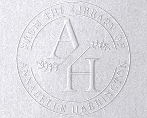 from The Library of | Ex Libris | Floral Book Stamp | Personalized Teacher Stamp | Custom Library Stamper | Monogram Self-Inking Wood Handle Embosser (Monogram 1)
