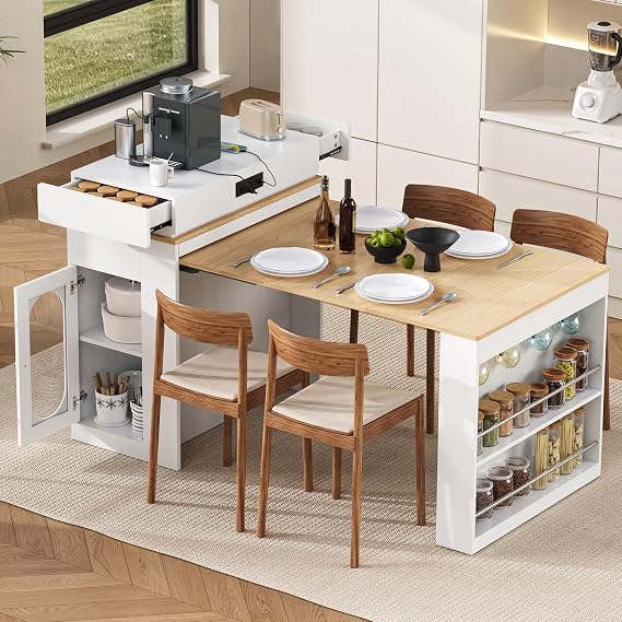 Merax Extendable Dining Table with Folding Tabletop, Kitchen Island Table