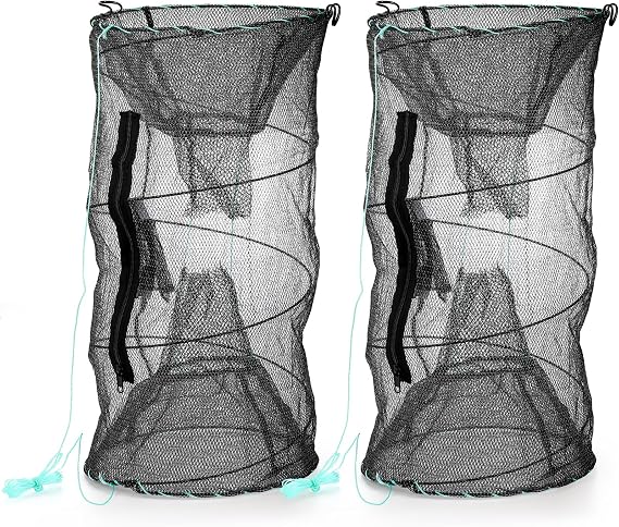 ZENFUN 2 Pcs Fishing Bait Trap, Crab Traps Minnow Traps, Crawfish Trap, Collapsible Net, Foldable Fishing Net Portable Folded Fishing Accessories