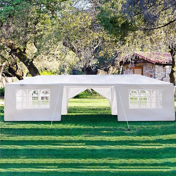 10x30 Tents for Parties, Large Party Tent, Outdoor Canopy Tent with 8 Removable Sidewalls for Wedding, Event, White Backyard Tent for Temporary Event
