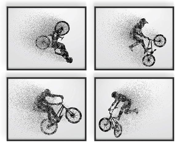 Summit Designs BMX Bike Wall Art Prints - Set Of 4 (8x10) Extreme Sports - Unframed Posters, Room For Men Kids Teenagers, Poster Set For Bedroom Man Cave, Boys Bedroom, Prints