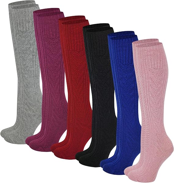 Ayla Girls Socks, 6 Pack Cable Knit Wool Boot Socks (Little Girls & Big Girls)