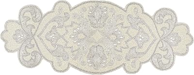 Hand Beaded Decorative Farmhouse Glitz Table Runner for Wedding, Easter, Christmas Party Decorations - A Beautiful Complement to Your Dinner Table Decor-13x36 Inch- Silver Ivory